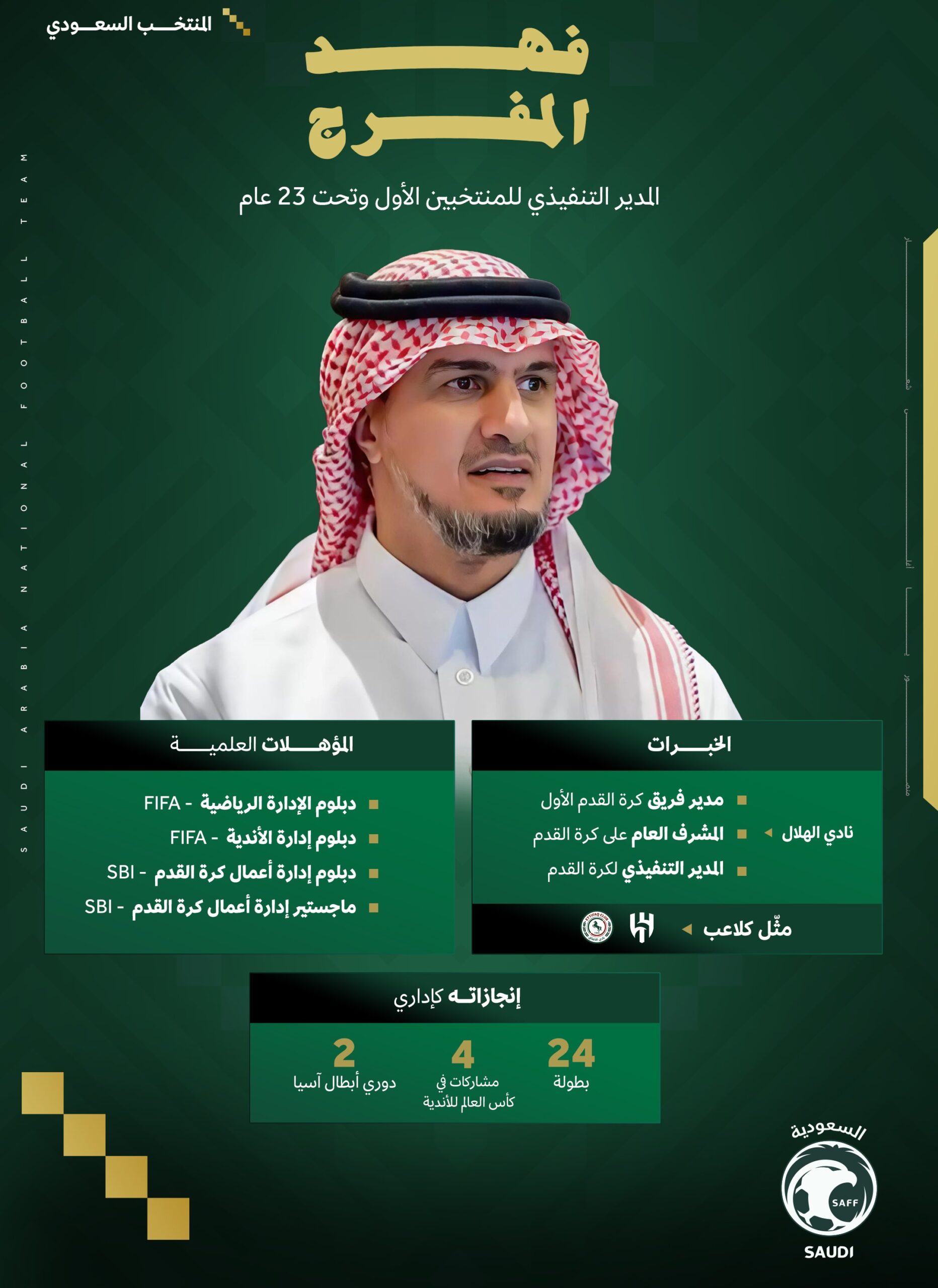 تعيين فهد المفرج مديرًا تنفيذيًا للمنتخب السعودي